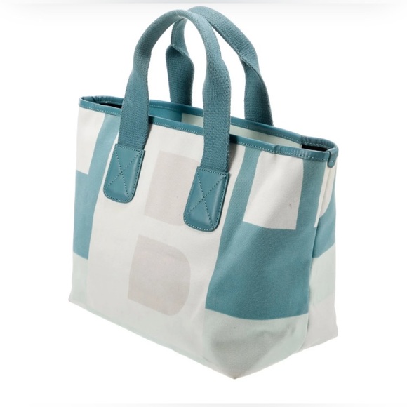 Bally-EUC- Stylish Teal and White Tote Bag - Like New - Picture 2 of 12